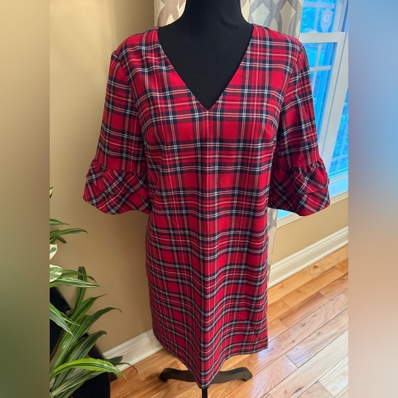 Draper James Angie Red Check/Plaid Ruffle Sleeve Shift Dress Women’s Size 2 - Picture 2 of 15